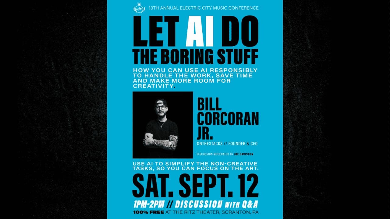 Bill Corcoran Jr. featured for an AI and human creativity discussion at the 2026 Electric City Music Conference in Scranton, Pennsylvania